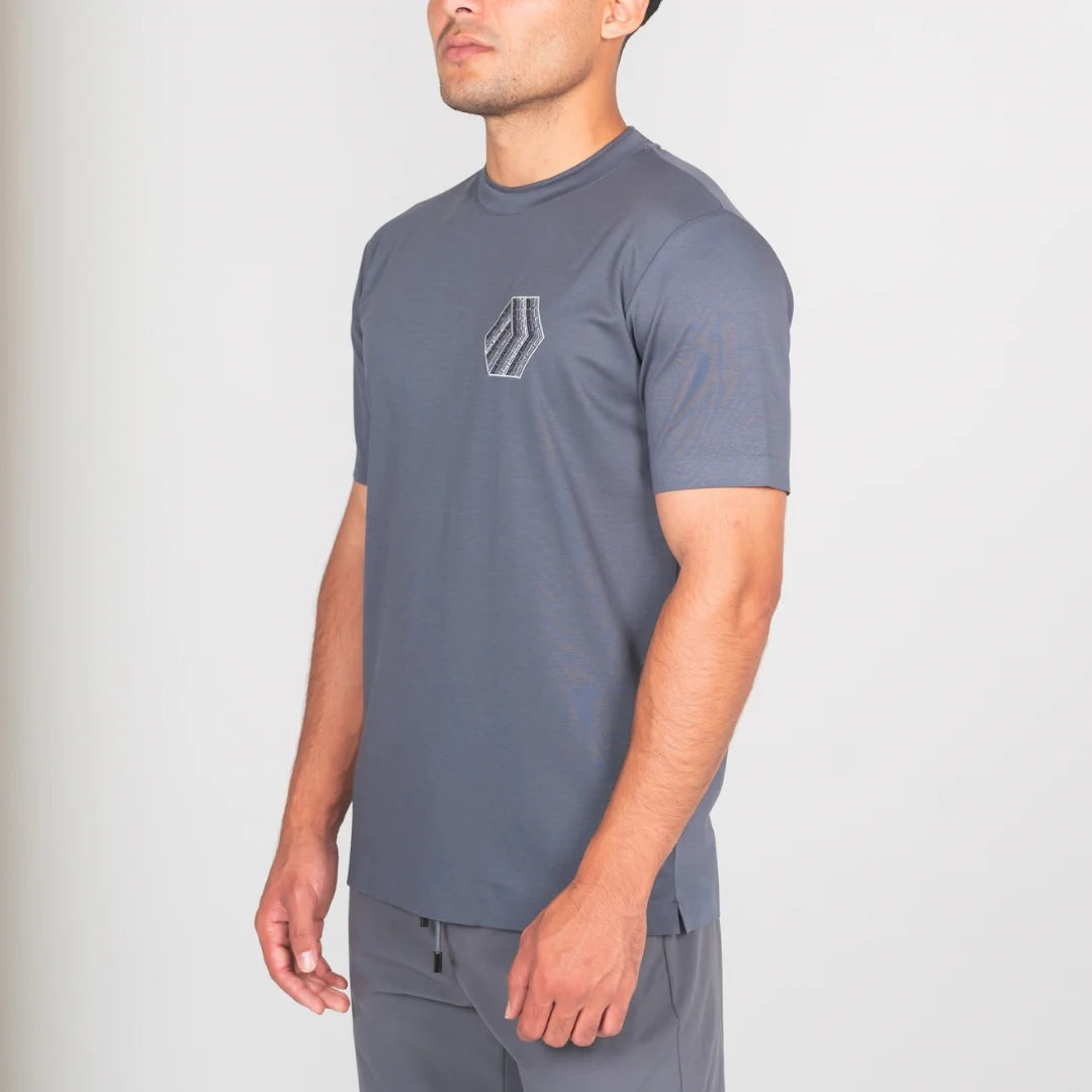 Lanka 3D Cube Stitch T-Shirt - Steel Blue