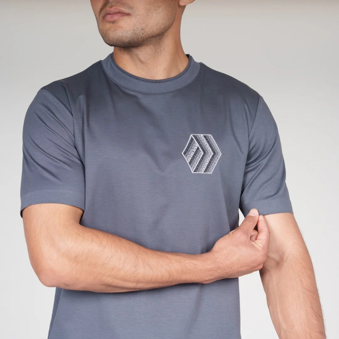Lanka 3D Cube Stitch T-Shirt - Steel Blue