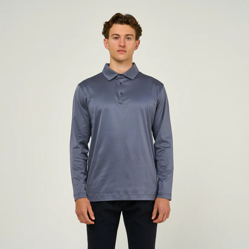 Loiano Egyptian Cotton Long Sleeve Polo - Steel Grey