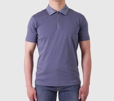 Lanka, Steel Grey Mercerised Zip Polo