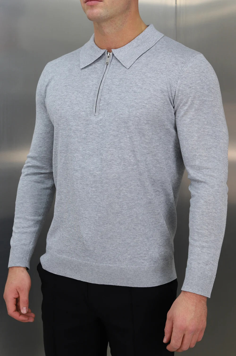 Capo Knit LS Polo - Grey