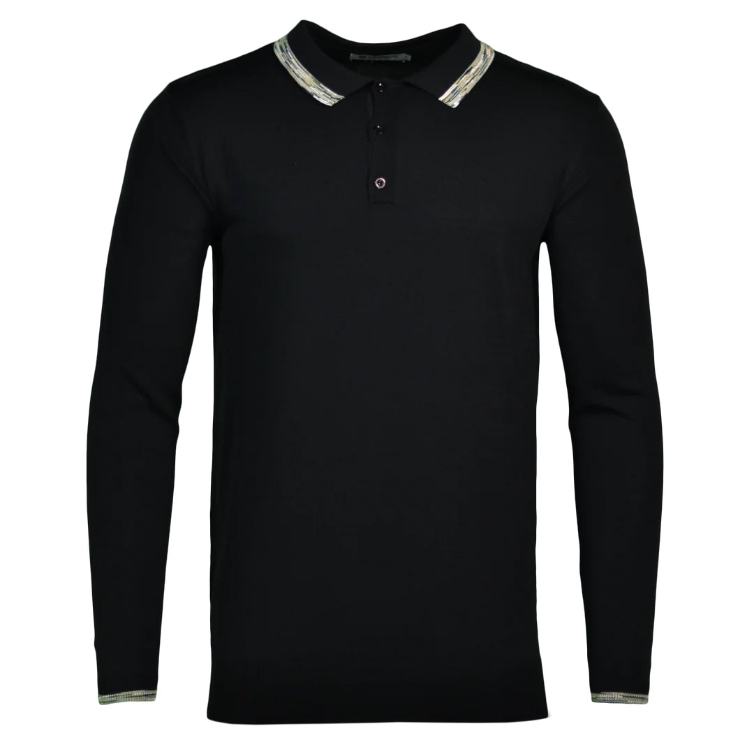 Moda Bandidos Long Sleeve Space Dye Trim Polo Black