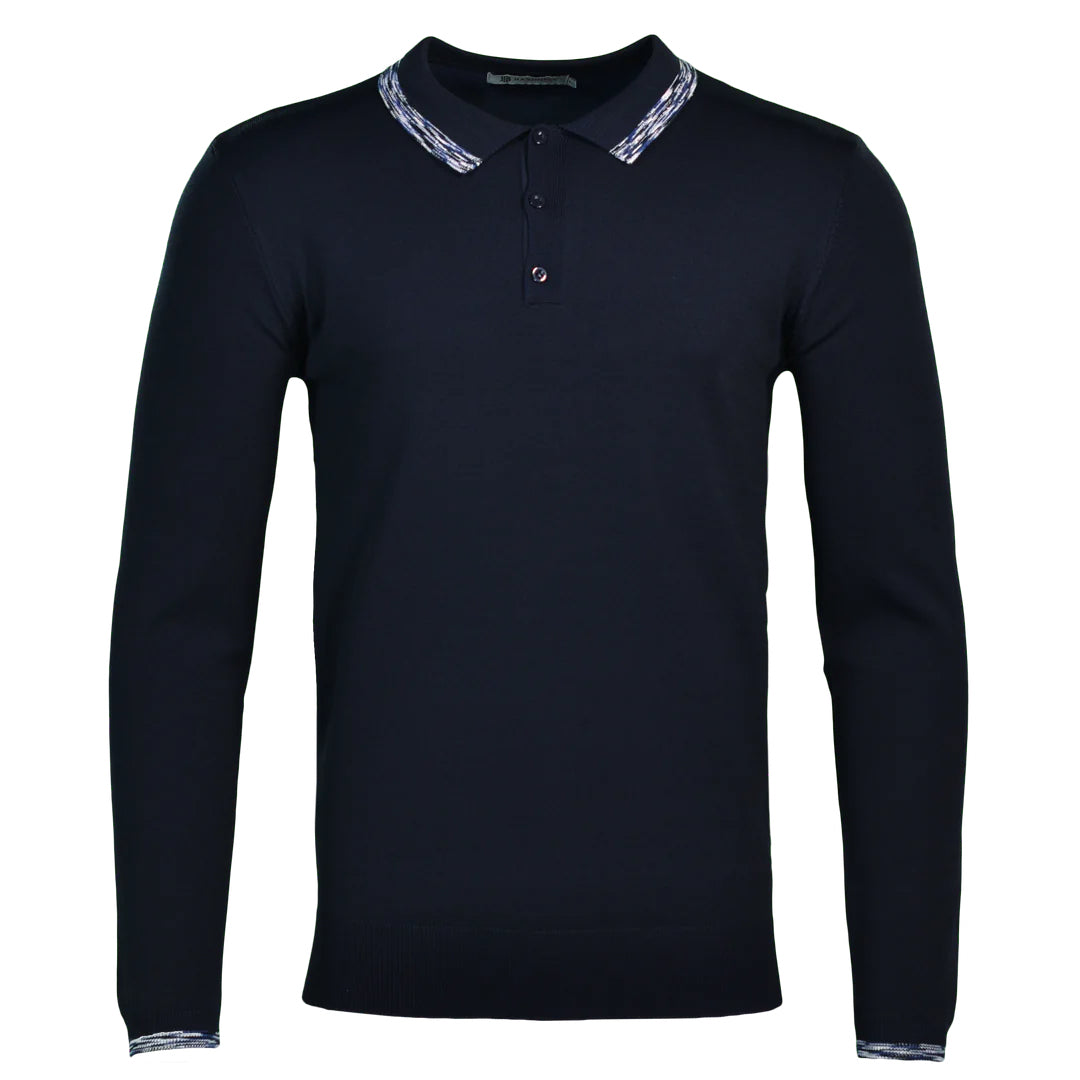 Moda Bandidos Long Sleeve Space Dye Trim Polo Navy