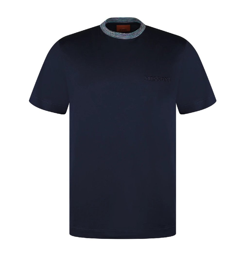 Missoni Collar T-Shirt - Navy - Purple/Blue Trim