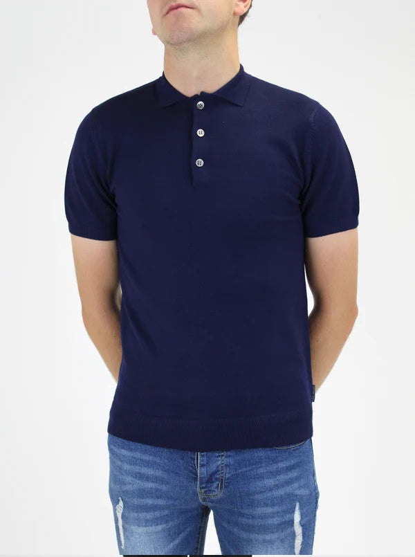 White Threads Navy Knitted Polo Shirt