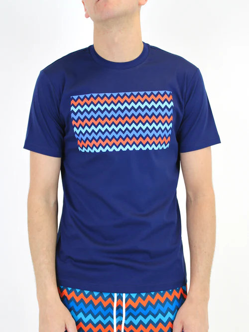 White Threads Red/Blue Zig Block T-Shirt - Navy