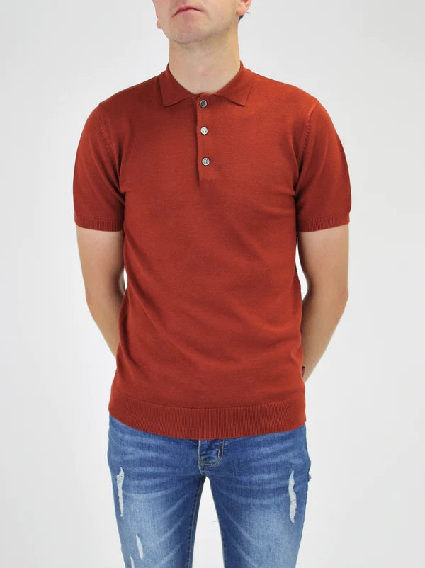 White Threads Red Knitted Polo Shirt