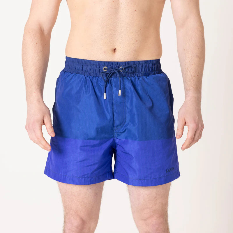 Lanka Split Swim Shorts - Navy/Azure Blue