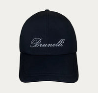 Black cap with 'Brunelli' branding on a white background