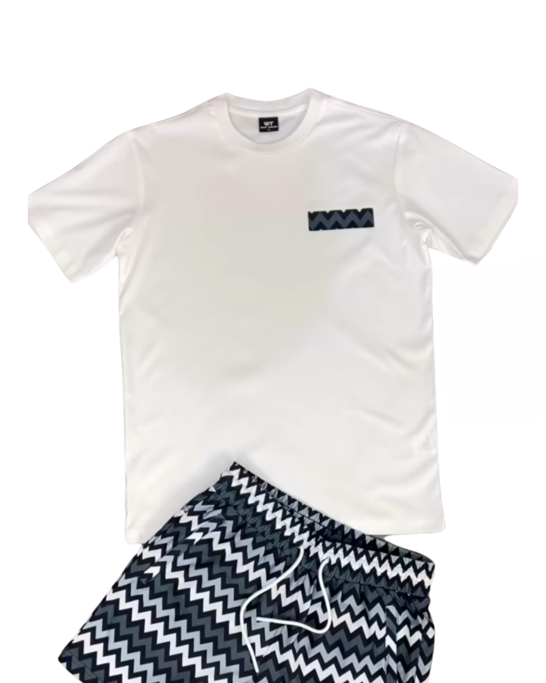 White Threads Black/Grey Zig-Zag Patch T-Shirt - White