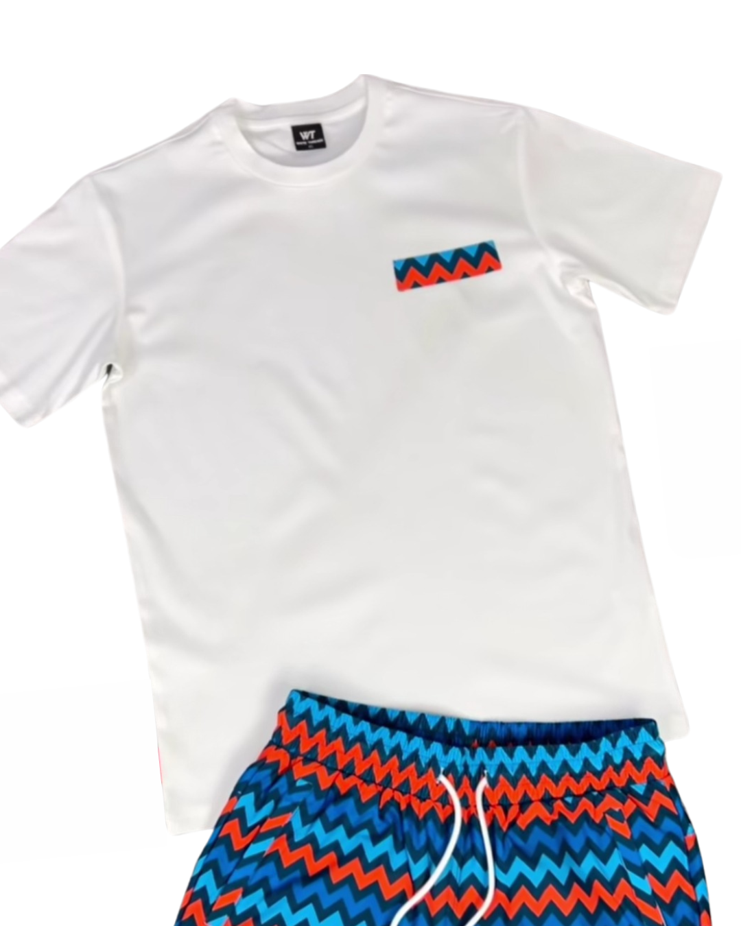 White Threads Red/Blue Zig-Zag Patch T-Shirt - White