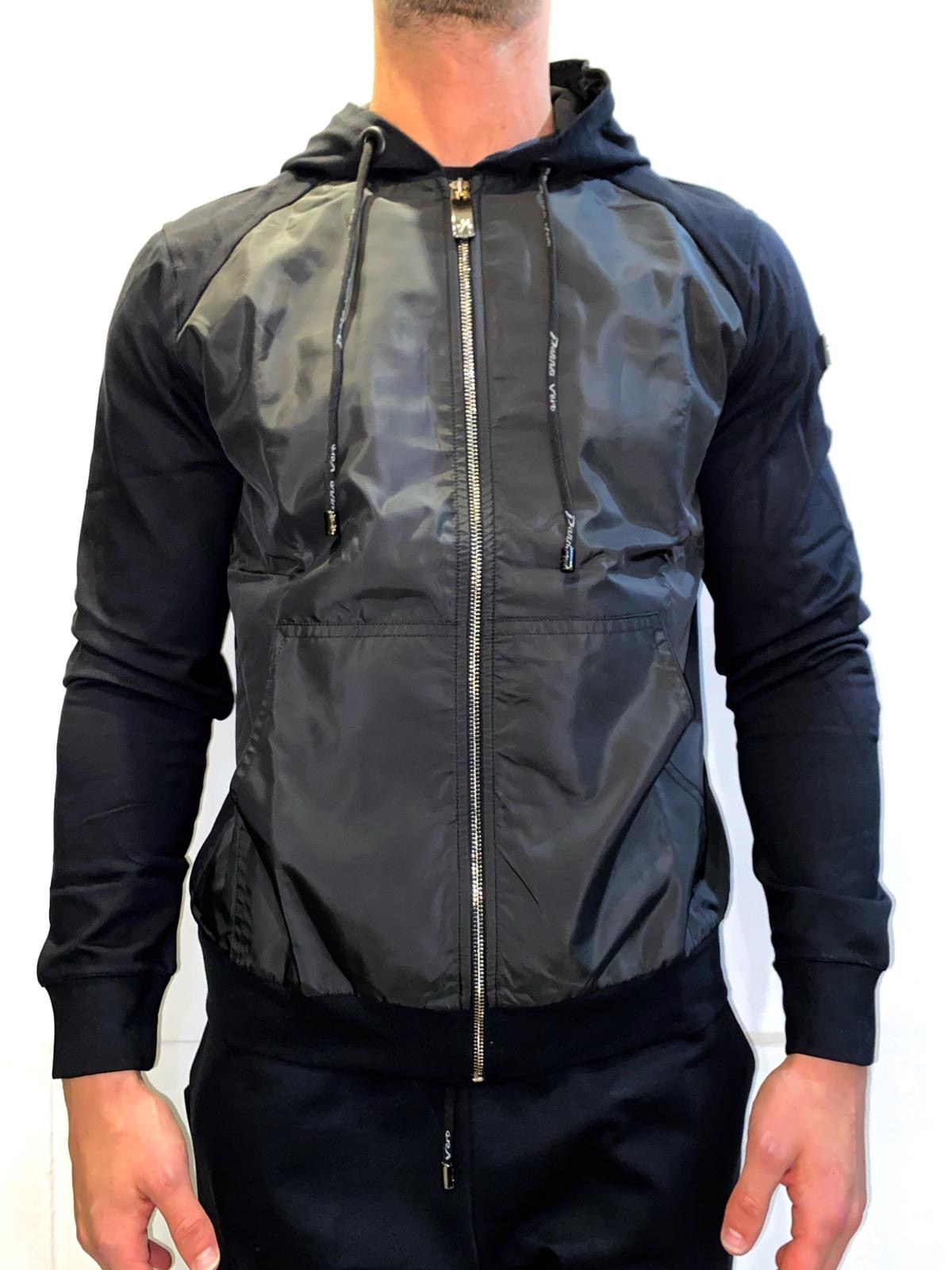 Pazzo Vero Black Hooded Jacket with Rubber/Metal Badge (Slim Fit
