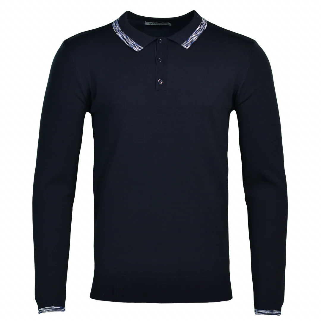 Moda Bandidos Long Sleeve Space Dye Trim Polo Navy - Cavern Menswear